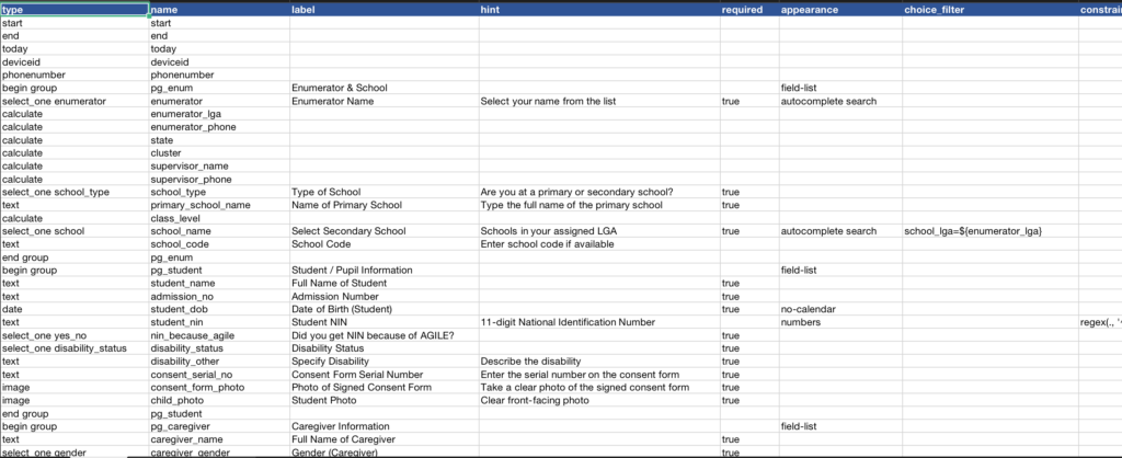 Sample Kobotoolbox Form